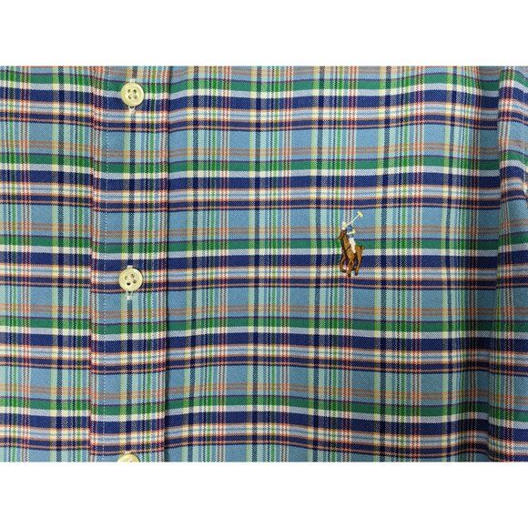 Ralph Lauren cotton Plaid mens long‎ sleeve cotton button front blue shirt XL - Picture 4 of 9